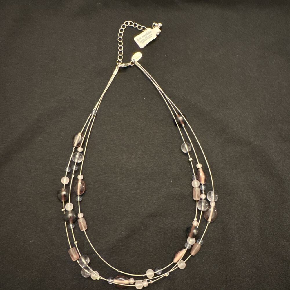 Lia Sophia Silver Tone 3 String With Purple Stones Necklace 19”